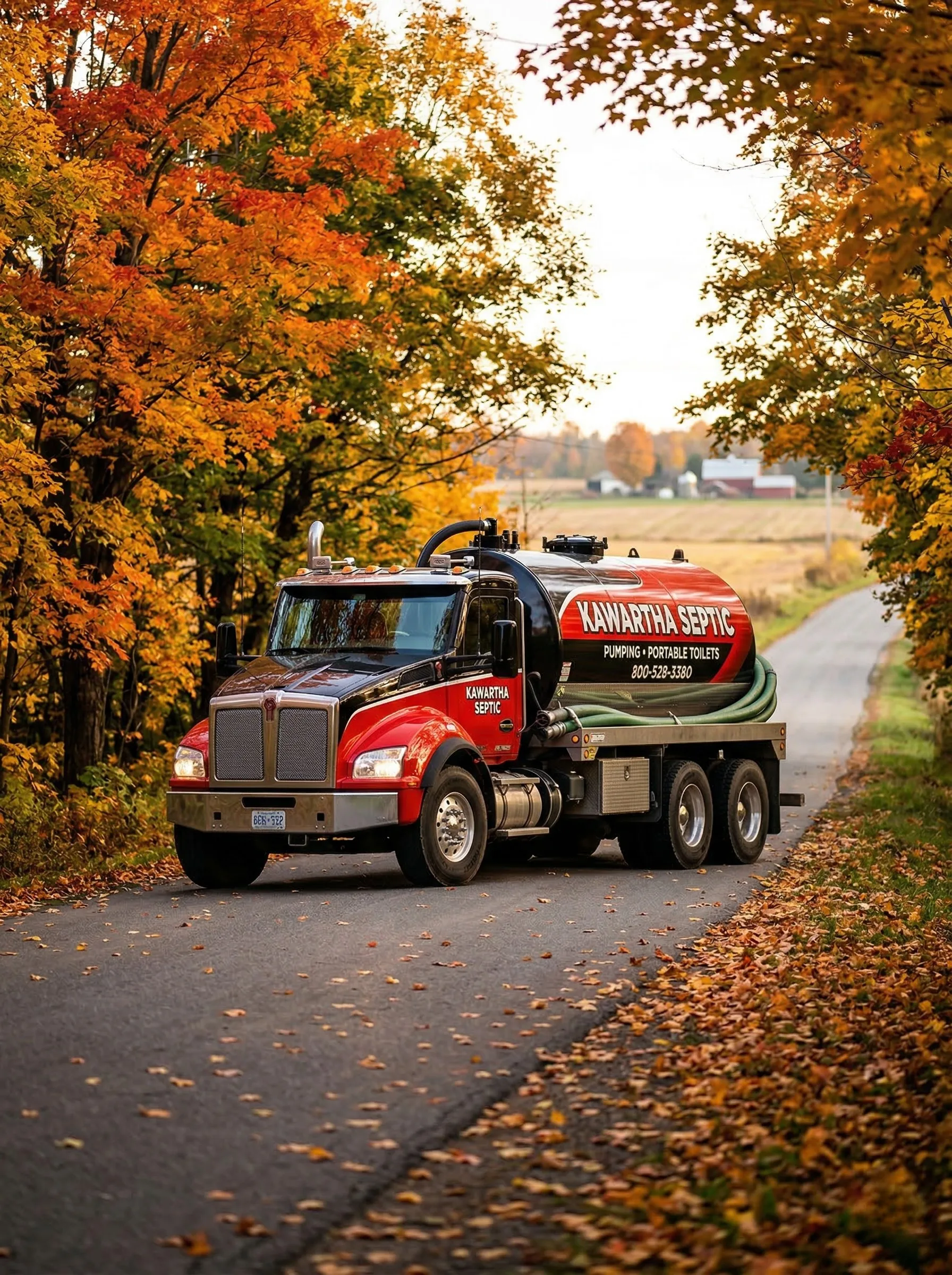 Kawartha Septic truck on autumn road