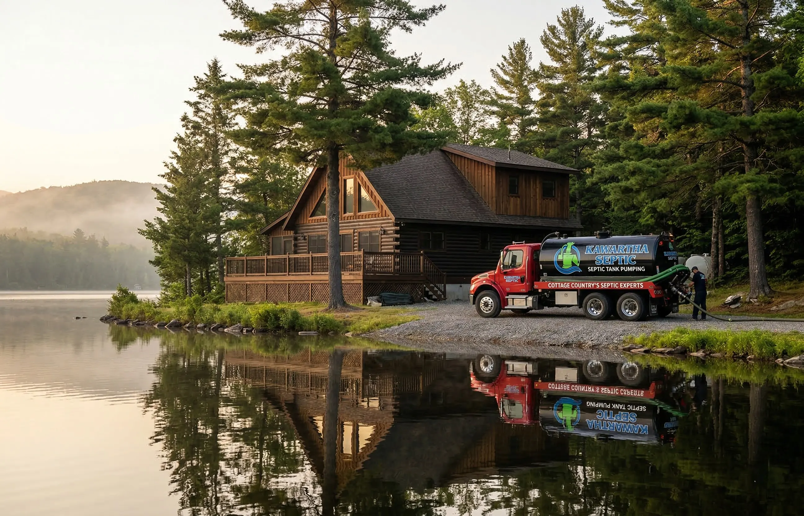 Kawartha Septic truck at lakeside cottage
